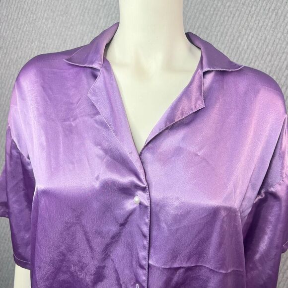 VTG Victorias Secret Purple Night Shirt Satin Gold Label‎ - Picture 2 of 5